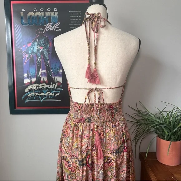 Smocked Halter Maxi Dress in Pink Paisley - Picture 3 of 5